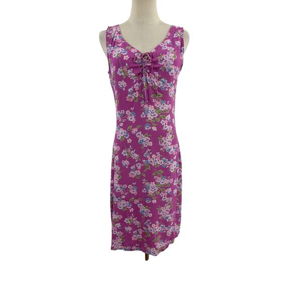 Vtg 90s Gap Pink Floral Dress Sz Small Sleeveless Lace Up Front Y2K Boho Clean - Picture 1 of 6